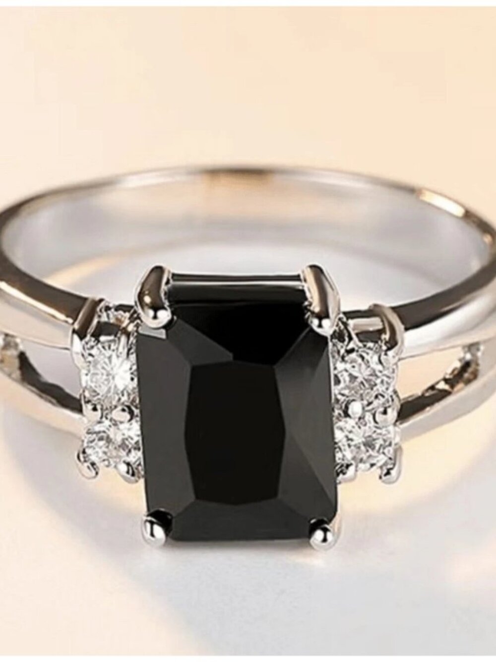 Black Square Zircon Promise Ring Silver-Tone Copper Fashion Jewelry Size 6